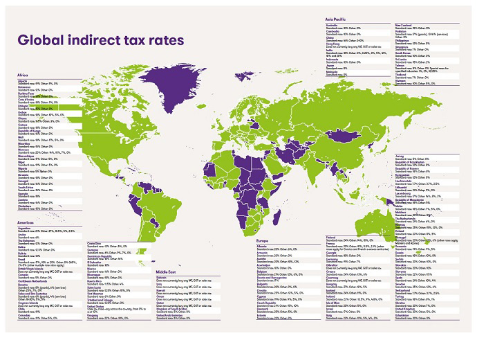 Map of indirect tax rates globally