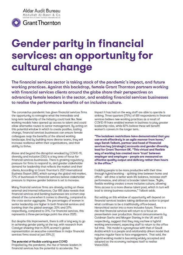 Gender Parity in Financial Services